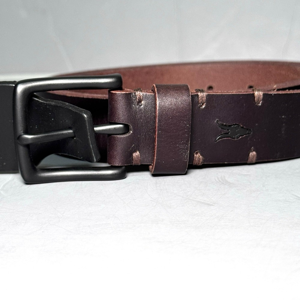 Allsaints Mens Belt 38 Flat Strap Cow Leather Brown Black Satin Buckle New